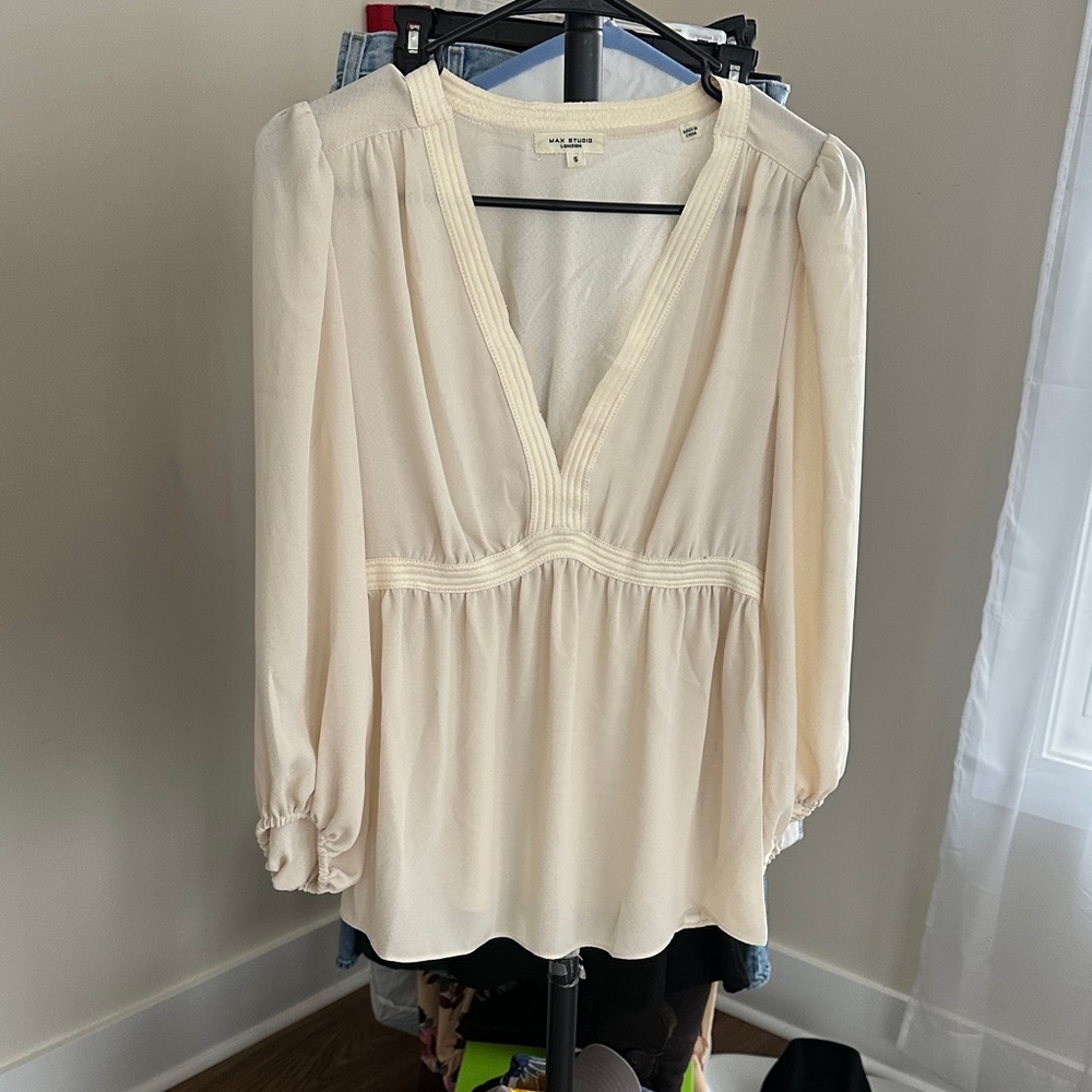 Max Studio Cream V-Neck Blouse